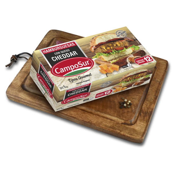 HAMBURGUESAS CON CHEDDAR CAMPO SUR CAJA X 12 UNID.